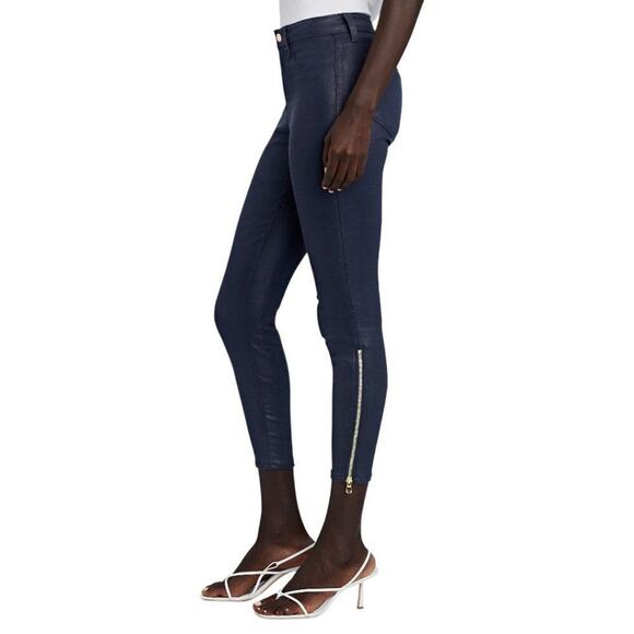 L'Agence Sabine Coated High Waist Ankle Zip Crop Skinny Jeans Deep Cove 30 NWOT - Picture 1 of 10